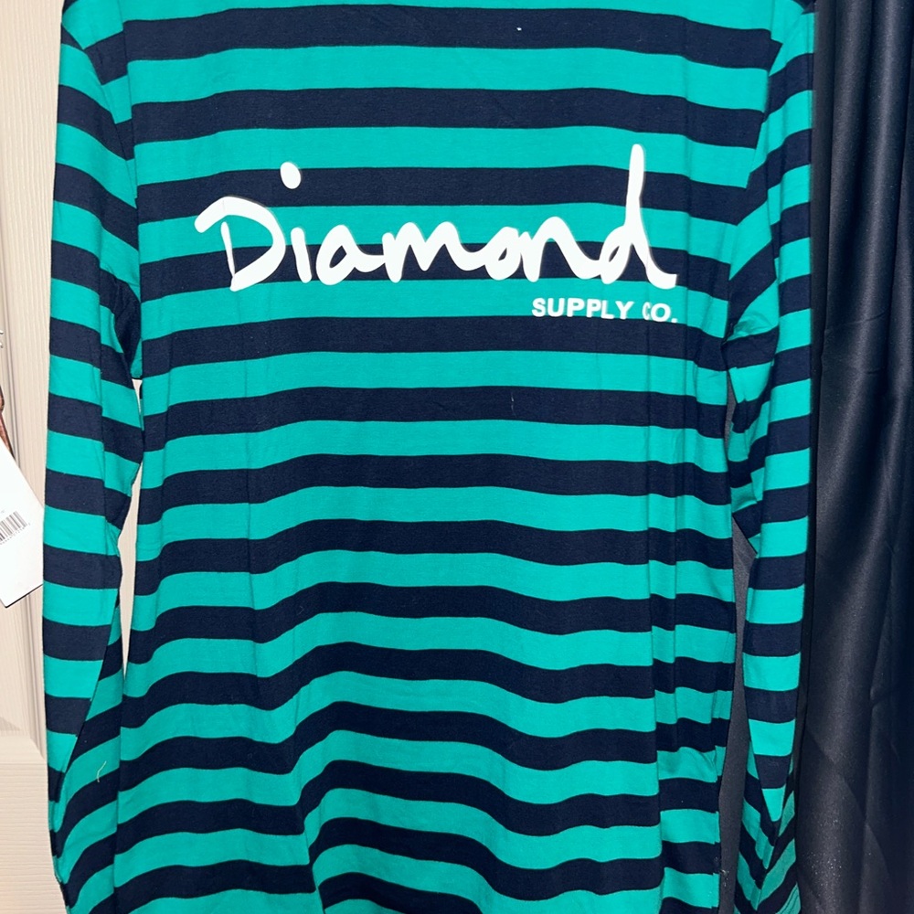 Diamond Supply Co. Teal and Black Striped Long Sleeve Shirt